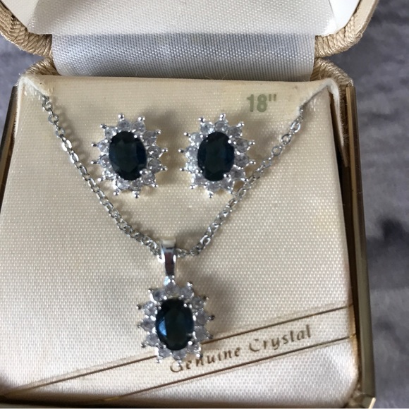 Investments Crystal Sapphire Necklace‎ and Earrings Gift Box Set Genuine - Picture 2 of 3